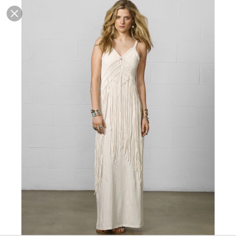 ✨COACHELLA VIBES✨ cream fringe maxi dress